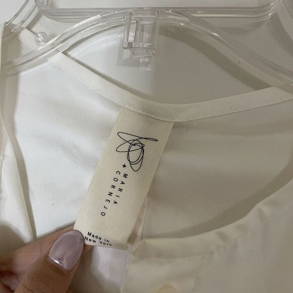 ZERO + Maria Cornejo ivory white long sleeve button down cotton dress US 4 - Picture 8 of 12